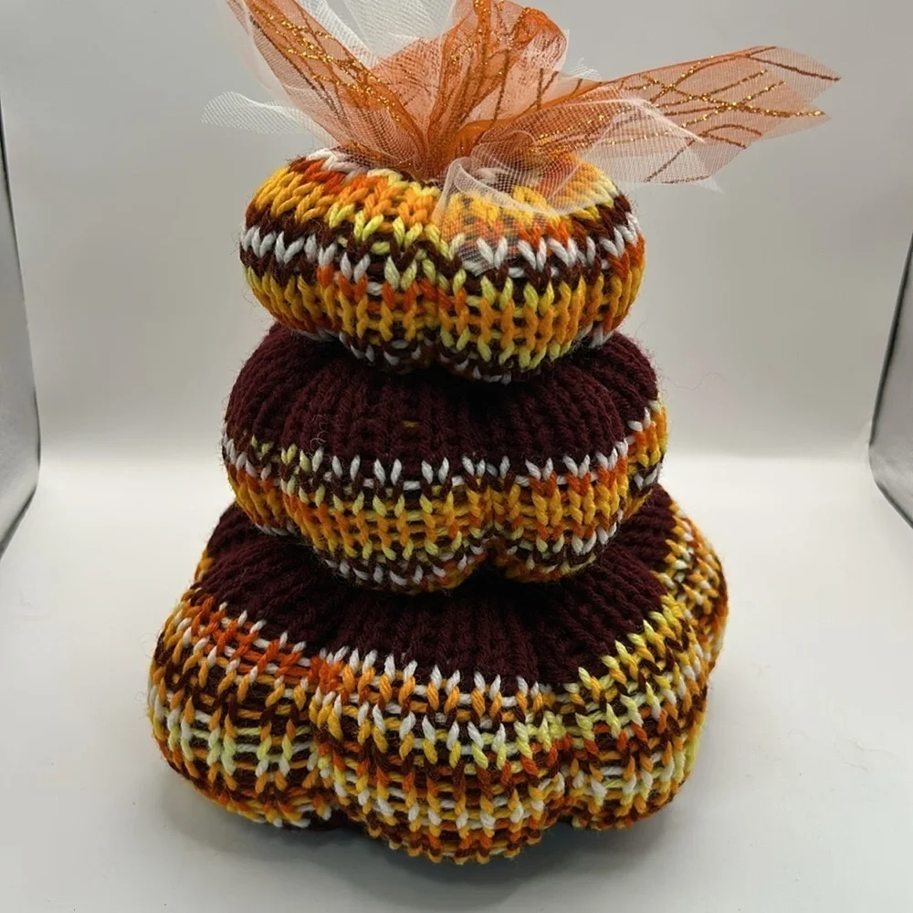Handcrafted Multicolor Knit Pumpkin stack